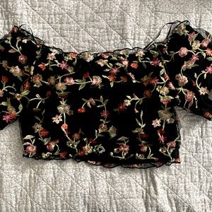 Ambiance Apparel Off the Shoulder Floral Cropped Top